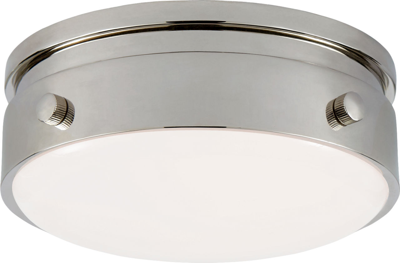 Hicks 5.5" Solitaire Flush Mount in Polished Nickel with White Glass