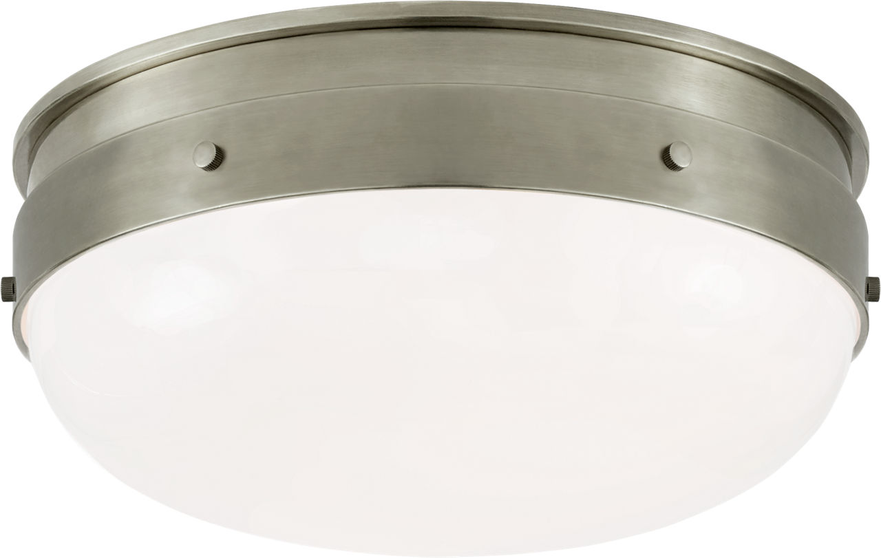 Hicks Small Flush Mount in Antique Nickel with White Glass