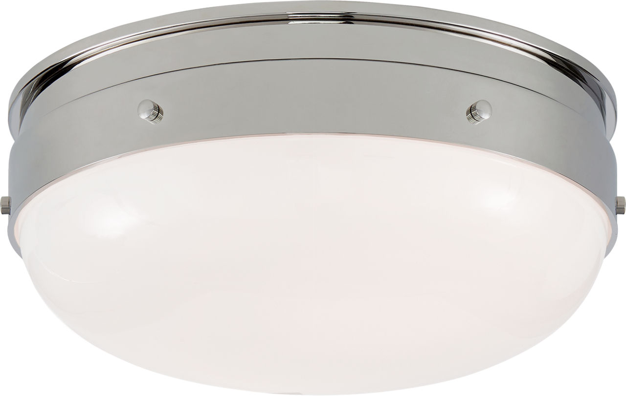 Hicks Small Flush Mount in Polished Nickel with White Glass