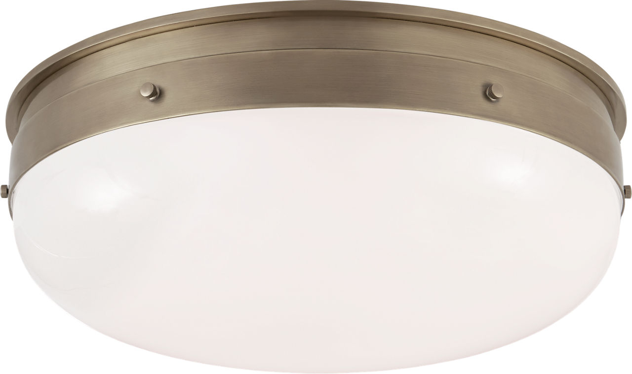 Hicks Medium Flush Mount in Antique Nickel with White Glass