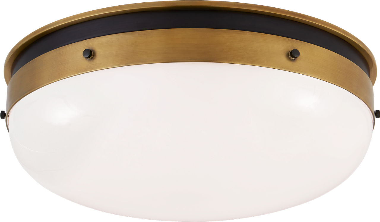 Hicks Medium Flush Mount in Bronze and Hand-Rubbed Antique Brass with White Glass