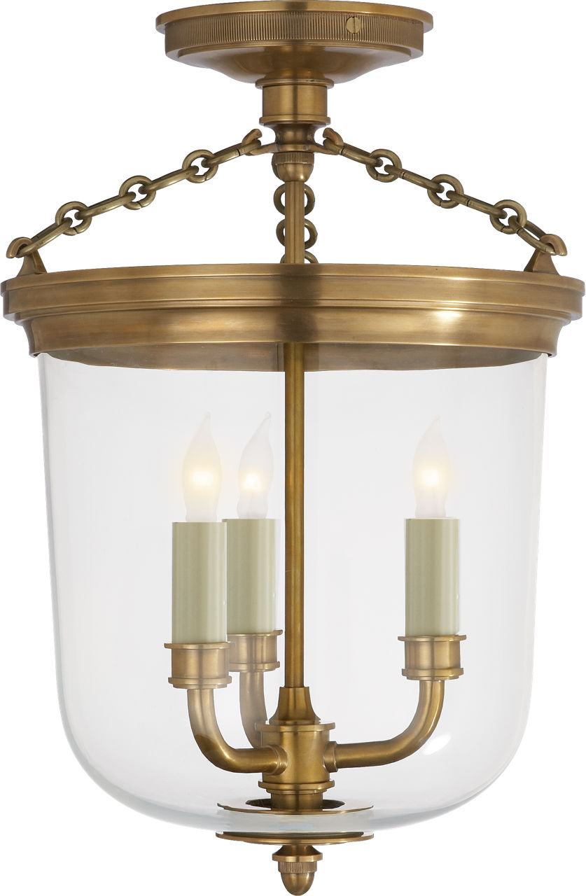 Merchant Semi-Flush in Hand-Rubbed Antique Brass with Clear Glass