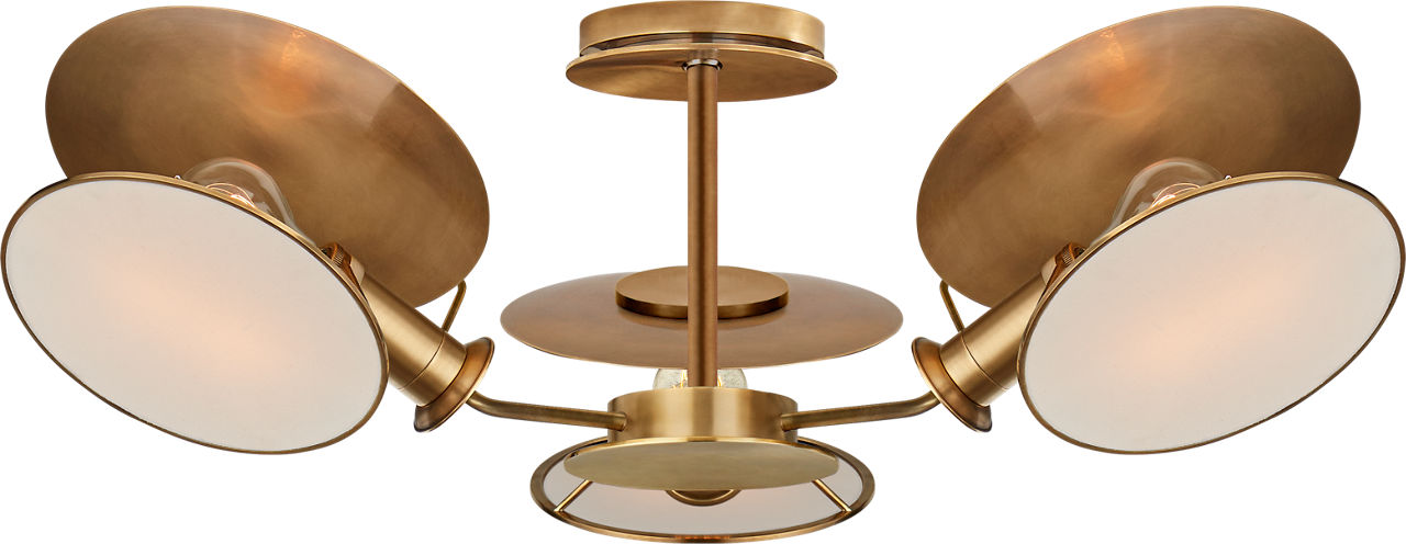 Osiris Medium Reflector Semi-Flush Mount in Hand-Rubbed Antique Brass with Linen Diffusers