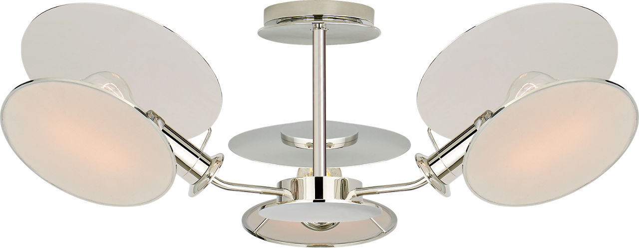 Osiris Medium Reflector Semi-Flush Mount in Polished Nickel with Linen Diffusers