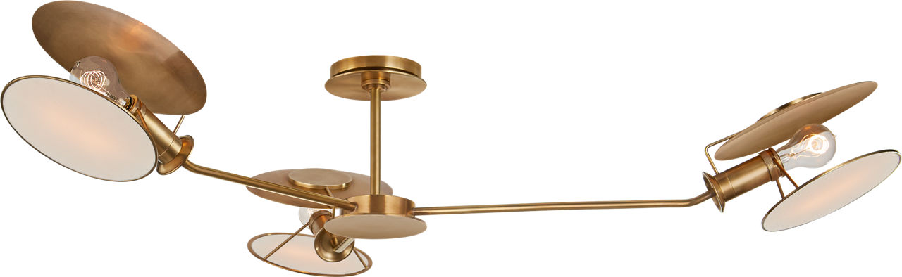 Osiris Large Asymmetric Semi-Flush Mount in Hand-Rubbed Antique Brass with Linen Diffusers