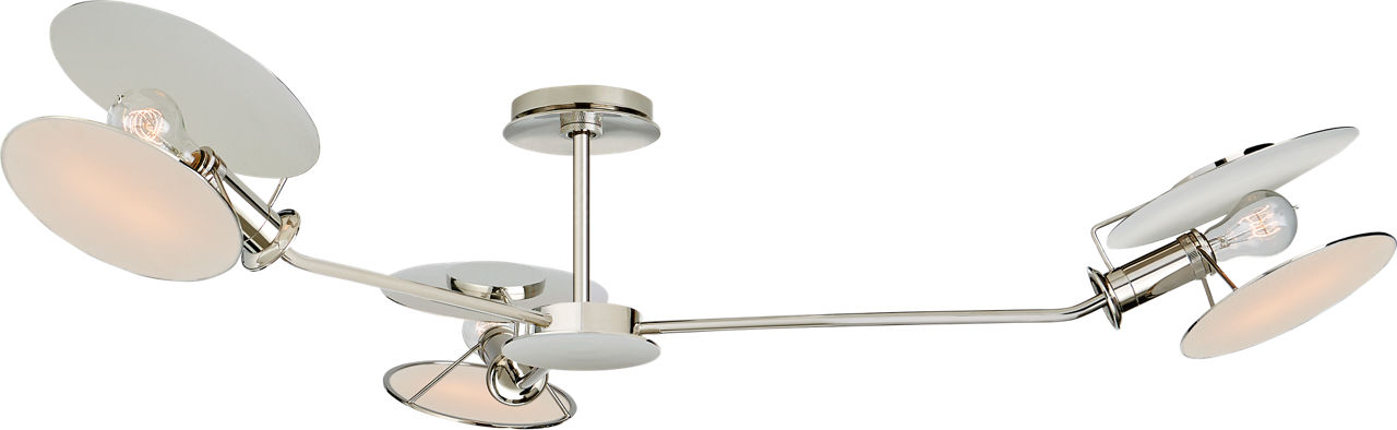 Osiris Large Asymmetric Semi-Flush Mount in Polished Nickel with Linen Diffusers