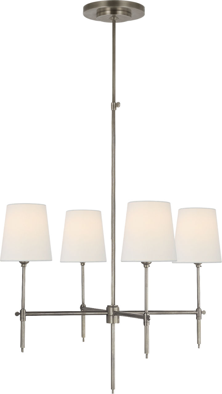 Bryant Small Chandelier in Antique Nickel with Linen Shades