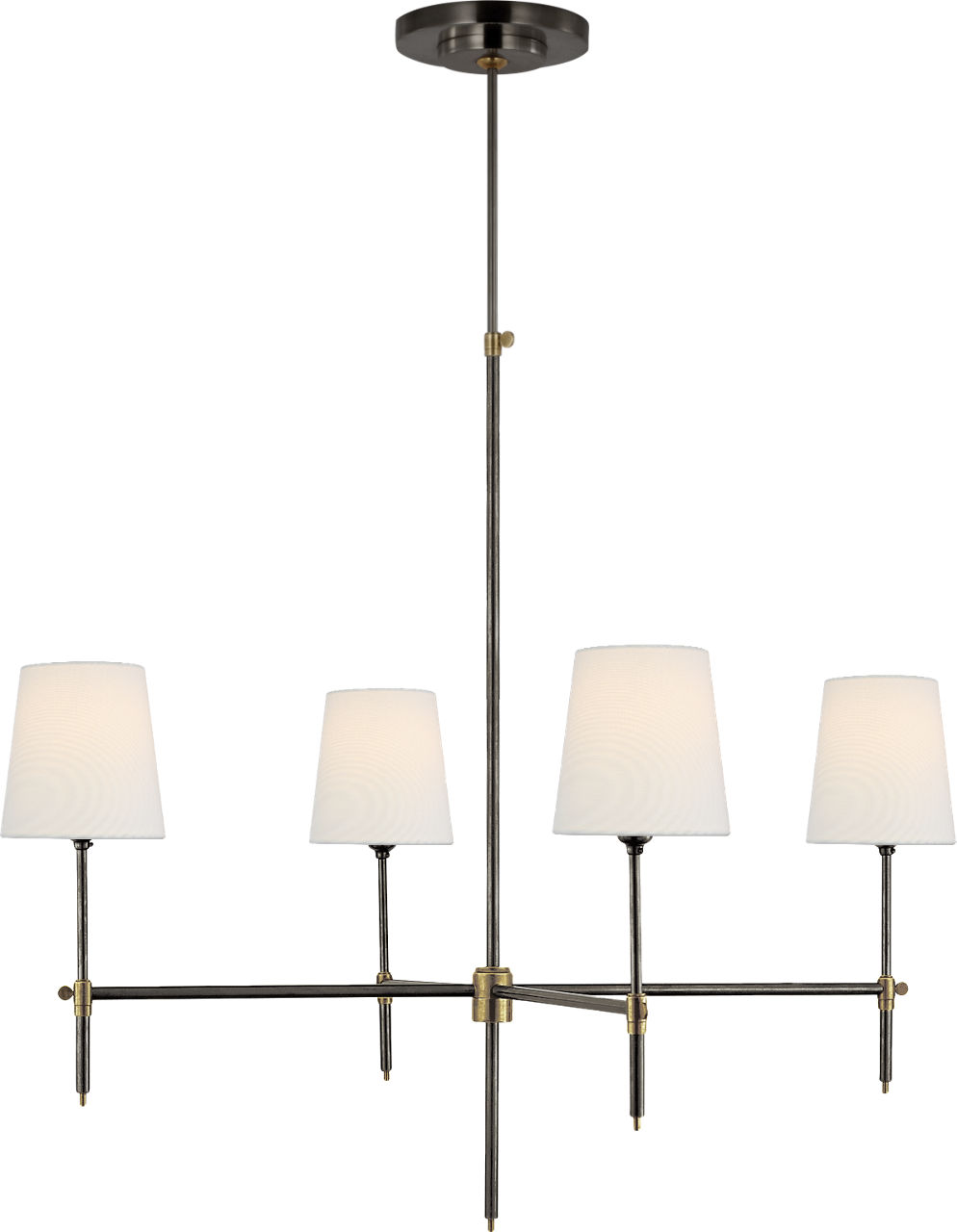 Bryant Large Chandelier in Bronze and Hand-Rubbed Antique Brass with Linen Shades
