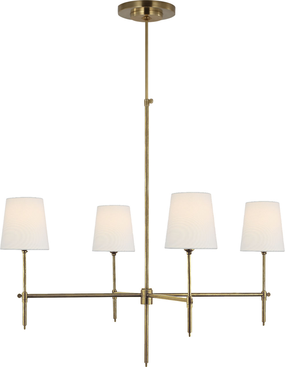 Bryant Large Chandelier in Hand-Rubbed Antique Brass with Linen Shades