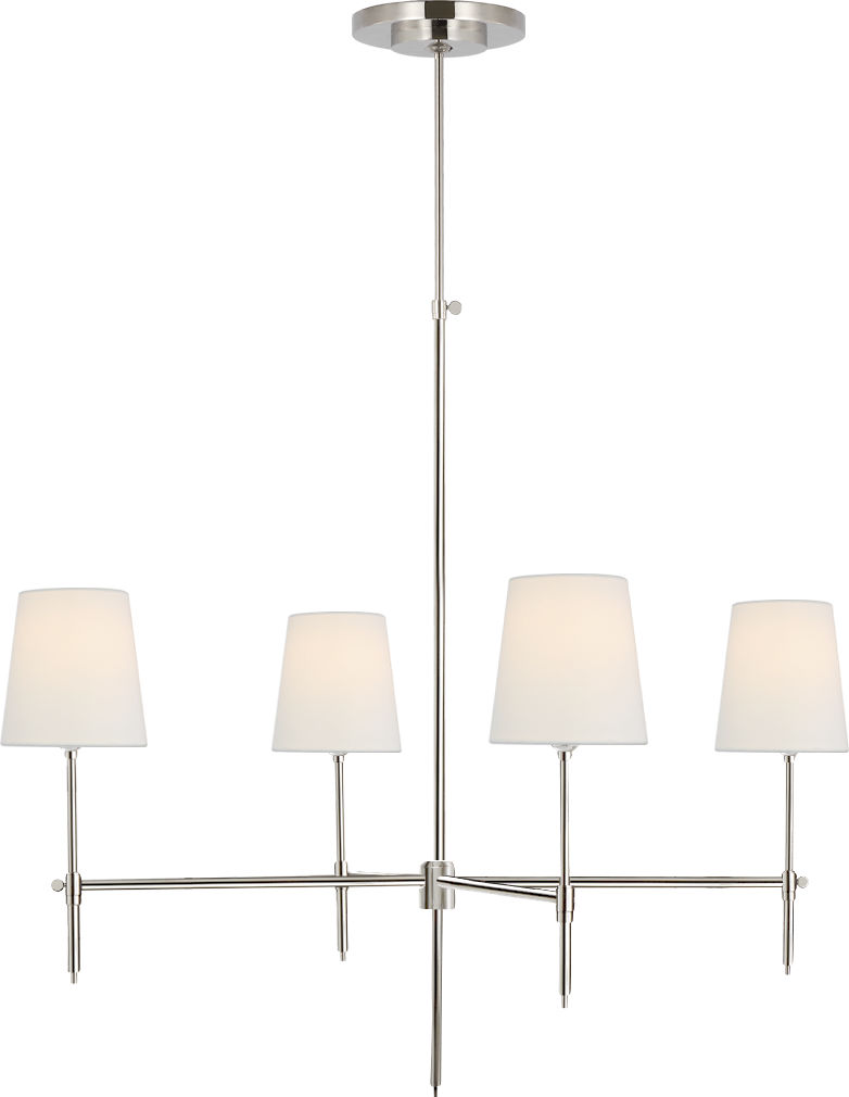 Bryant Large Chandelier in Polished Nickel with Linen Shades