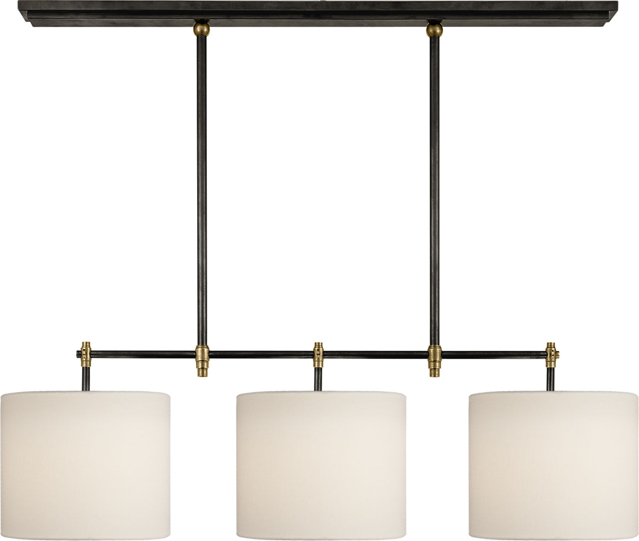 Bryant Small Billiard in Bronze and Hand-Rubbed Antique Brass with Linen Shades