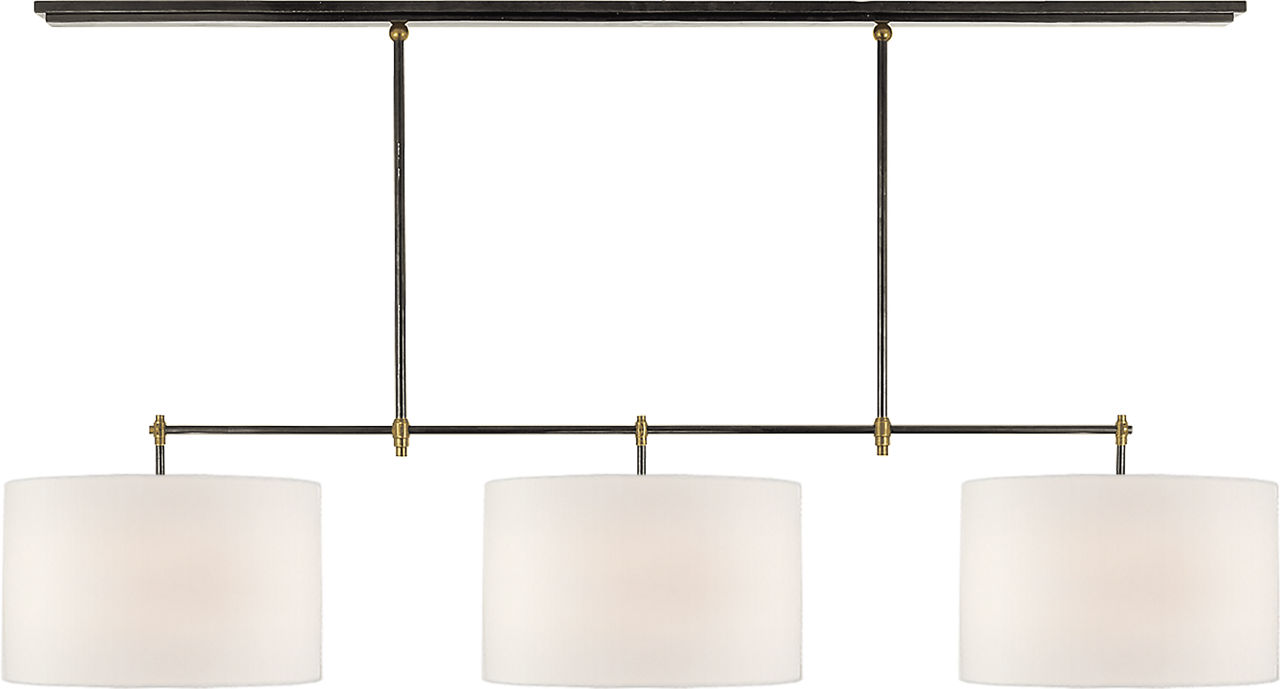 Bryant Large Billiard in Bronze and Hand-Rubbed Antique Brass with Linen Shades