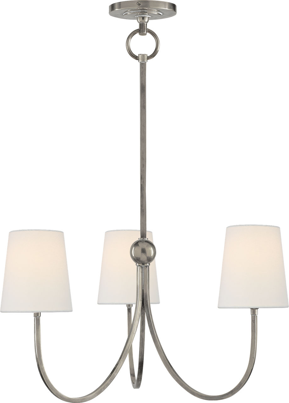 Reed Small Chandelier in Antique Nickel with Linen Shades