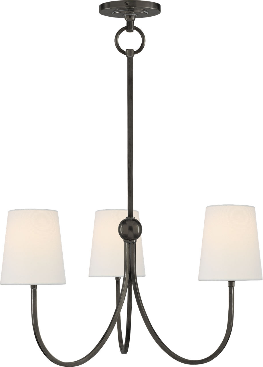 Reed Small Chandelier in Bronze with Linen Shades