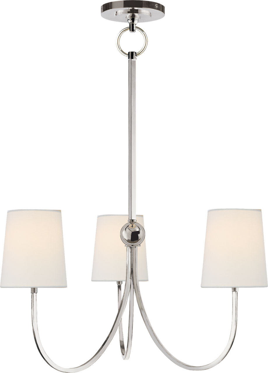 Reed Small Chandelier in Polished Nickel with Linen Shades