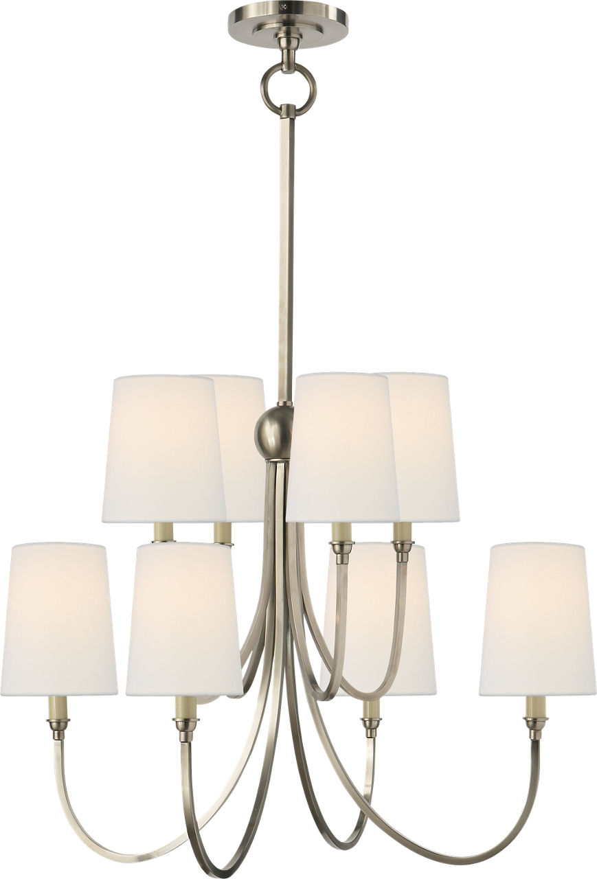 Reed Large Chandelier in Antique Nickel with Linen Shades