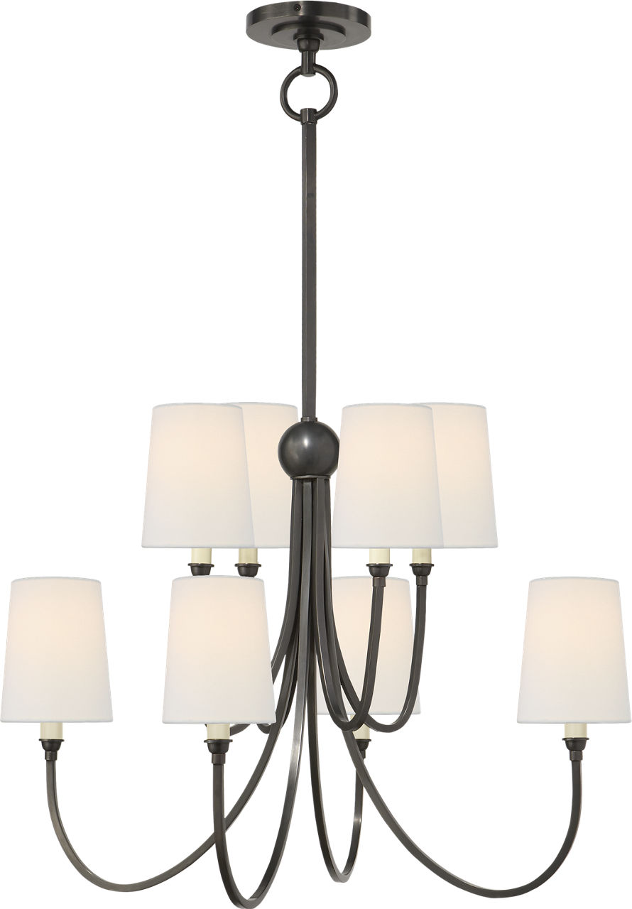 Reed Large Chandelier in Bronze with Linen Shades