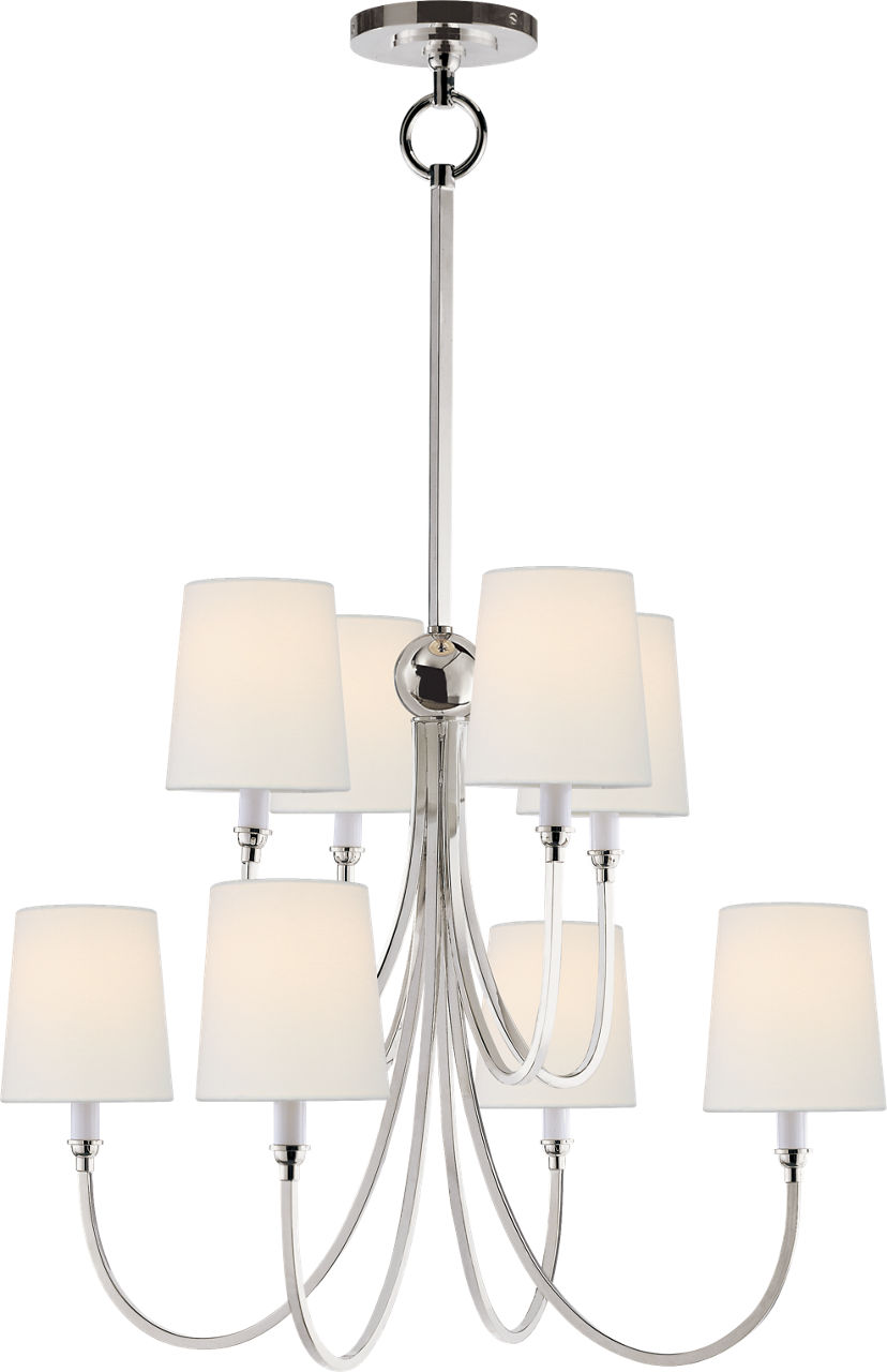 Reed Large Chandelier in Polished Nickel with Linen Shades