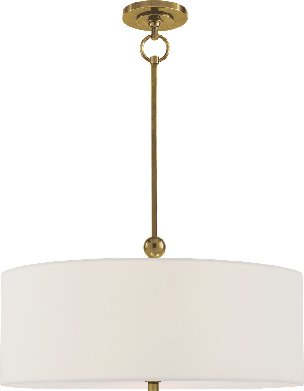Reed Hanging Shade in Hand-Rubbed Antique Brass with Linen Shade