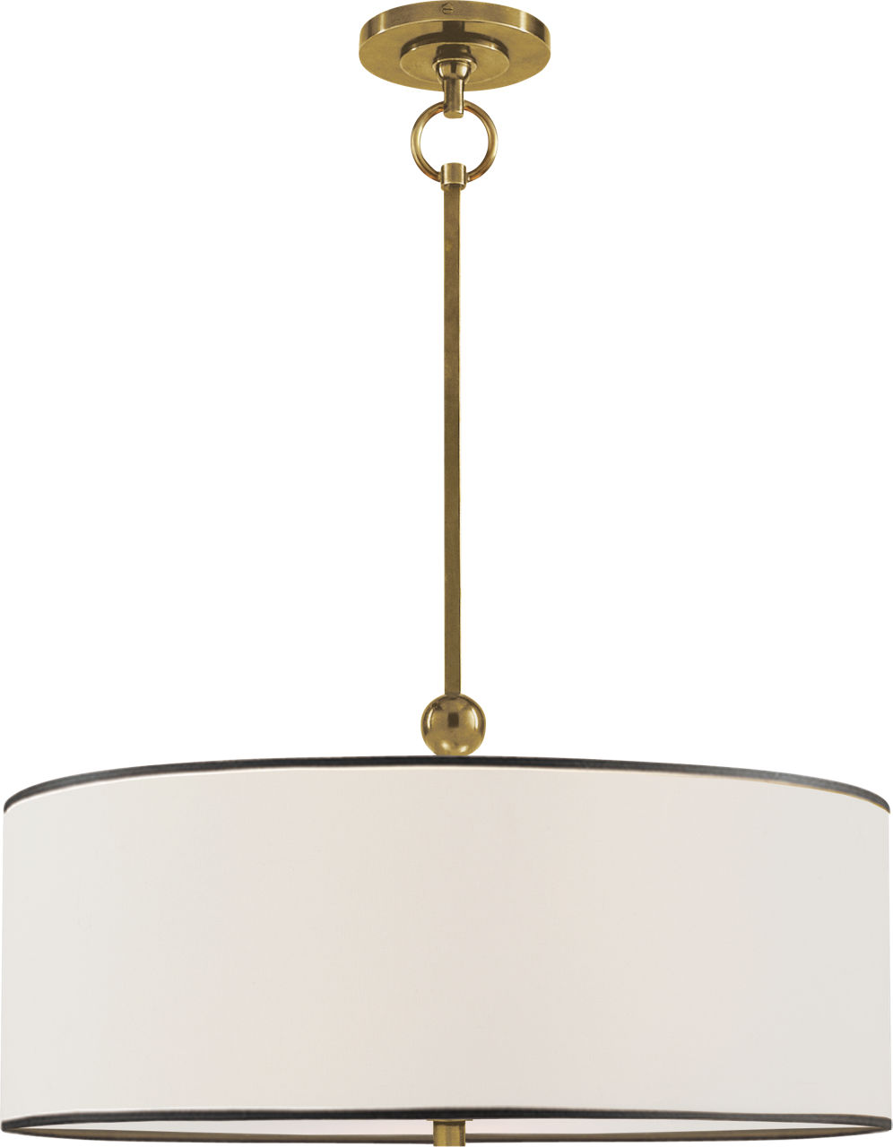 Reed Hanging Shade in Hand-Rubbed Antique Brass with Linen Shade with Black Trim