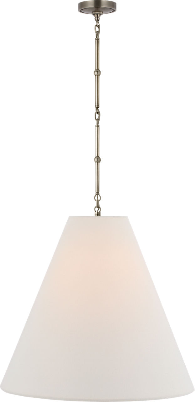 Goodman Large Hanging Lamp in Antique Nickel with Linen Shade