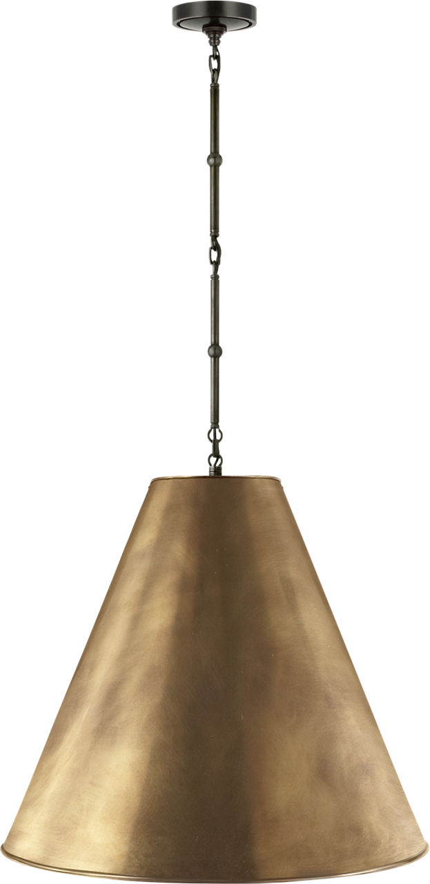 Goodman Large Hanging Lamp in Bronze with Hand-Rubbed Antique Brass Shade