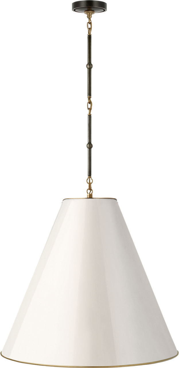 Goodman Large Hanging Lamp in Bronze and Hand-Rubbed Antique Brass with Antique White Shade