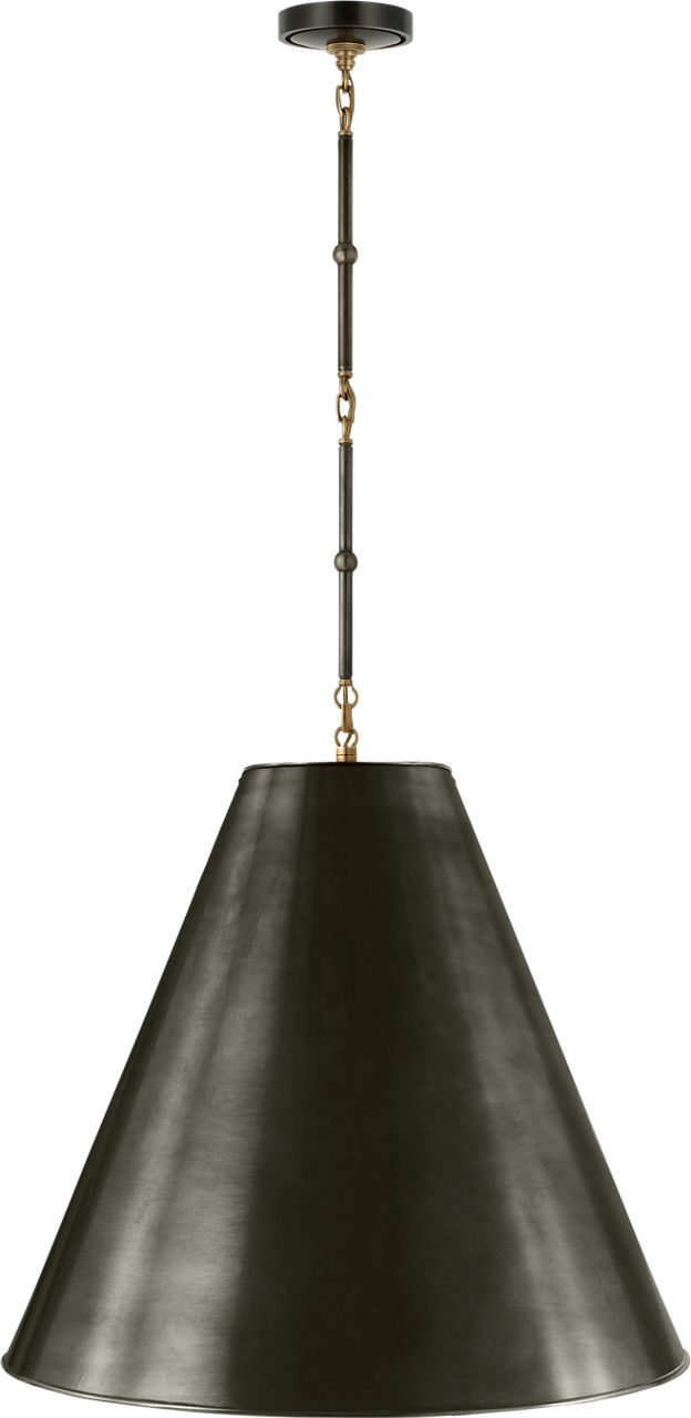 Goodman Large Hanging Lamp in Bronze and Hand-Rubbed Antique Brass with Bronze Shade