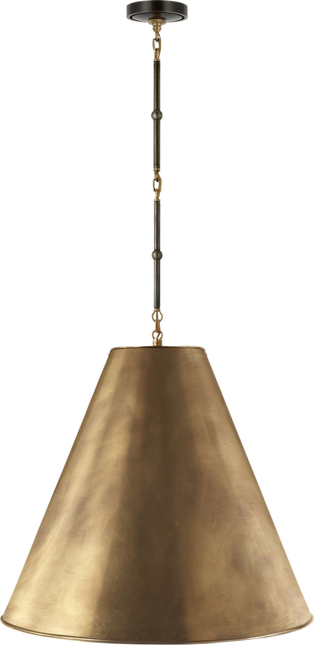 Goodman Large Hanging Lamp in Bronze and Hand-Rubbed Antique Brass with Hand-Rubbed Antique Brass Shade
