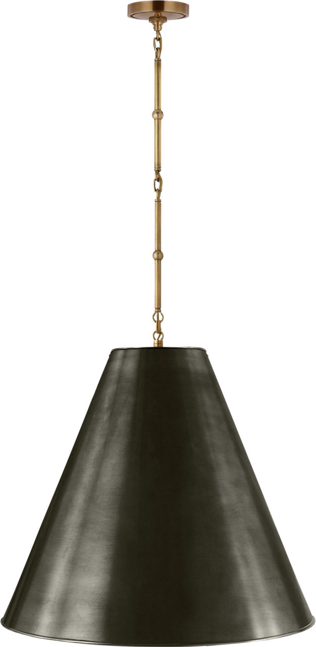 Goodman Large Hanging Lamp in Hand-Rubbed Antique Brass with Bronze Shade