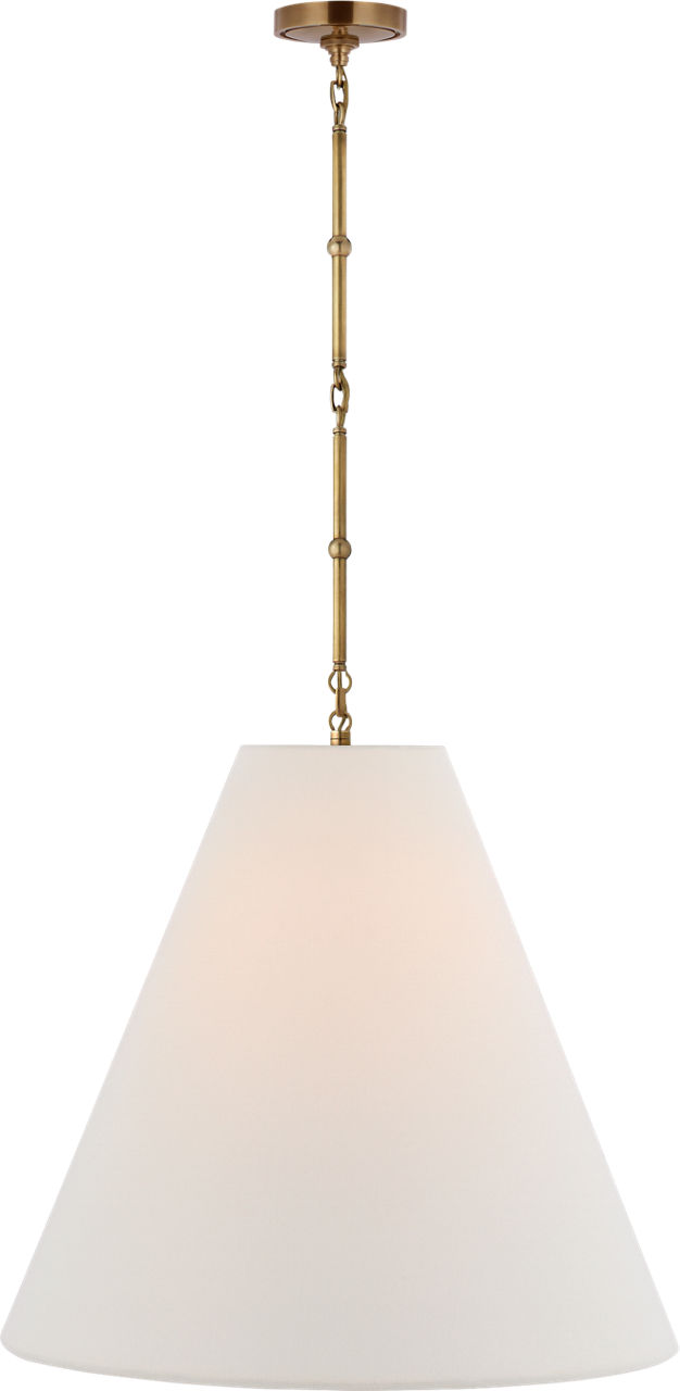 Goodman Large Hanging Lamp in Hand-Rubbed Antique Brass with Linen Shade