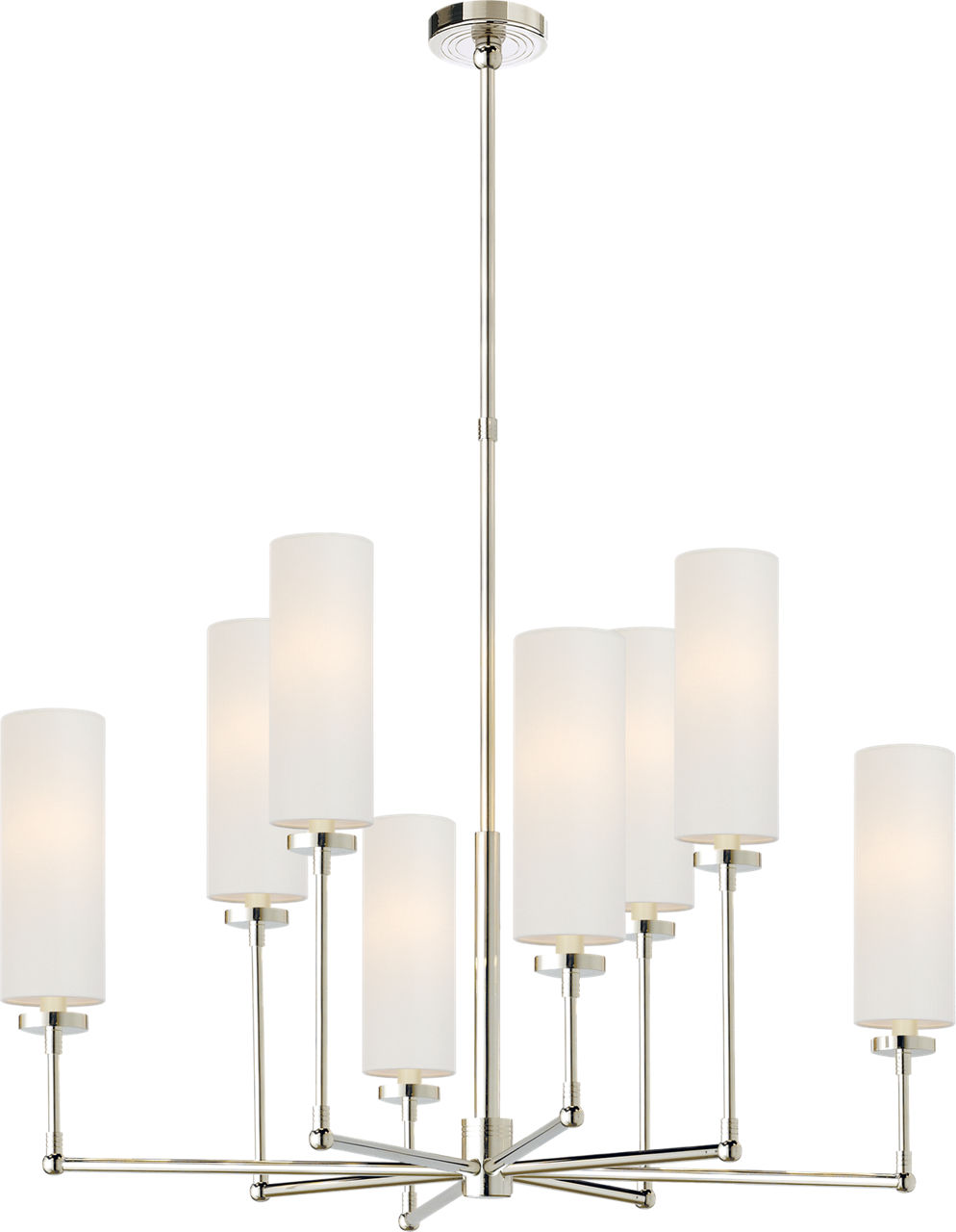 Ziyi Large Chandelier in Polished Nickel with Linen Shades