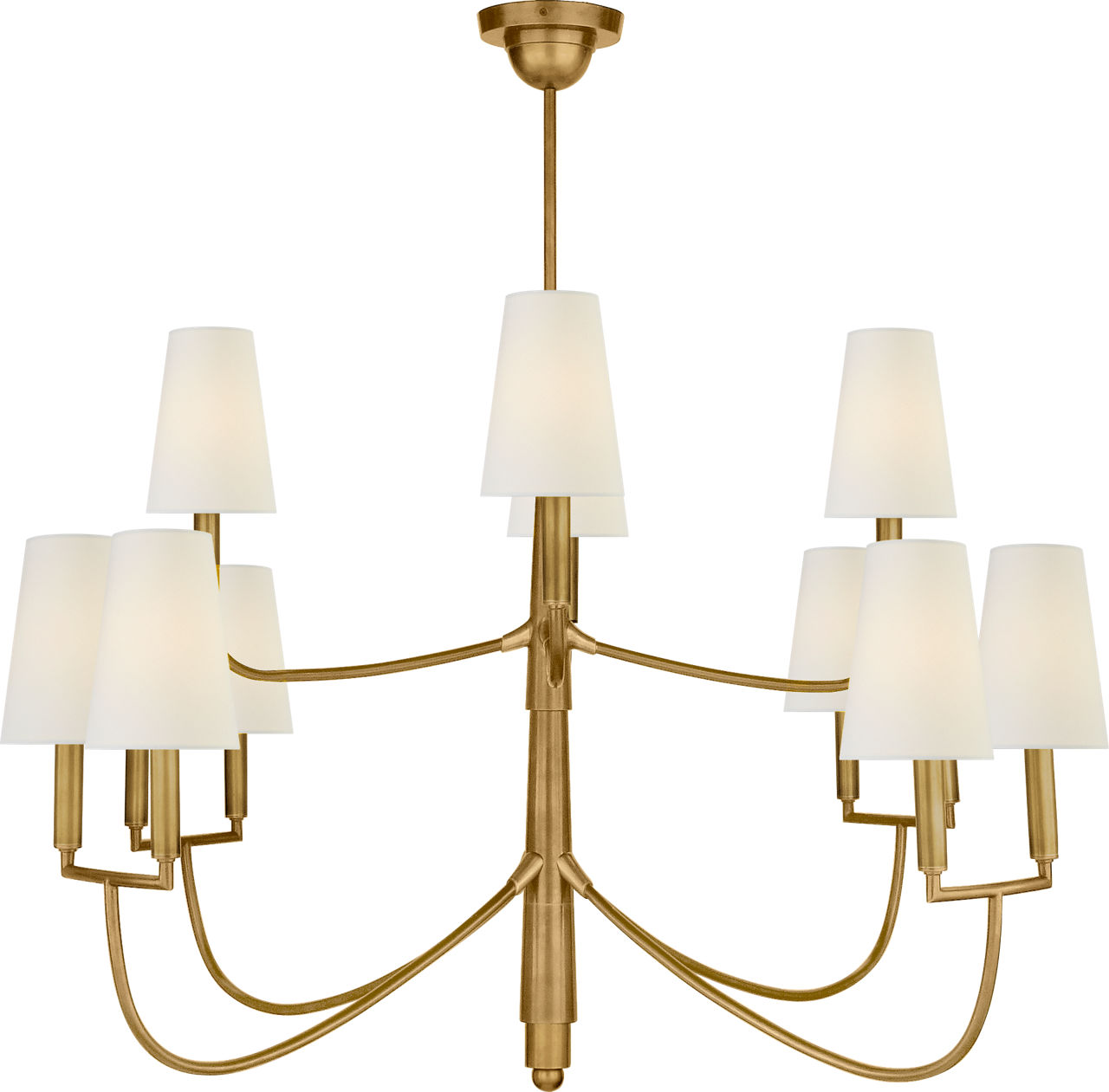 Farlane Large Chandelier in Hand-Rubbed Antique Brass with Linen Shades