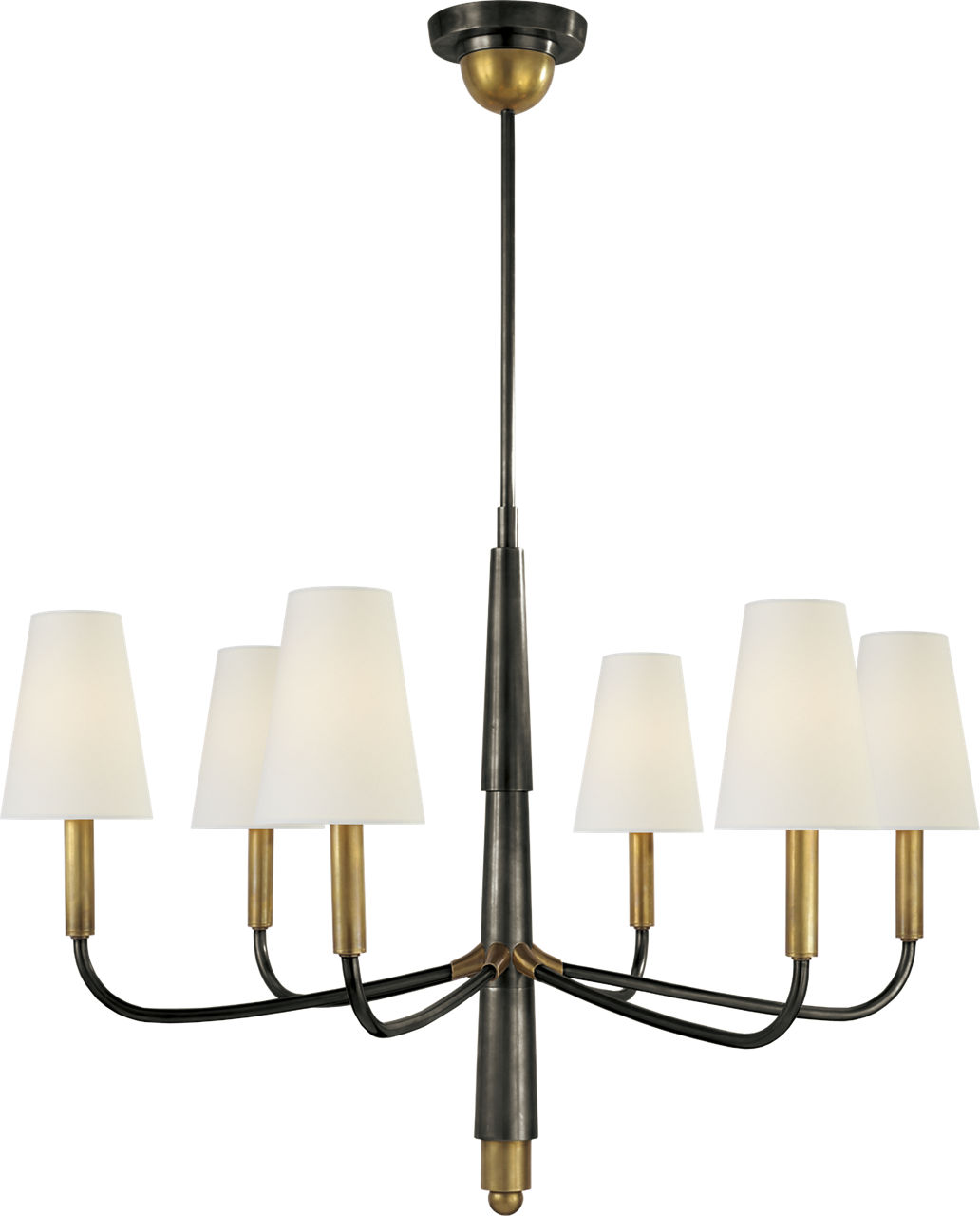 Farlane Small Chandelier in Bronze and Hand-Rubbed Antique Brass with Linen Shades