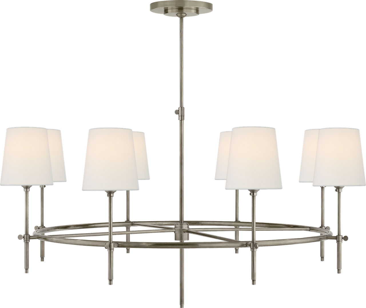 Bryant Large Ring Chandelier in Antique Nickel with Linen Shades