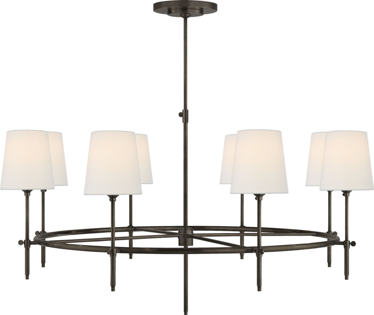Bryant Large Ring Chandelier in Bronze with Linen Shades