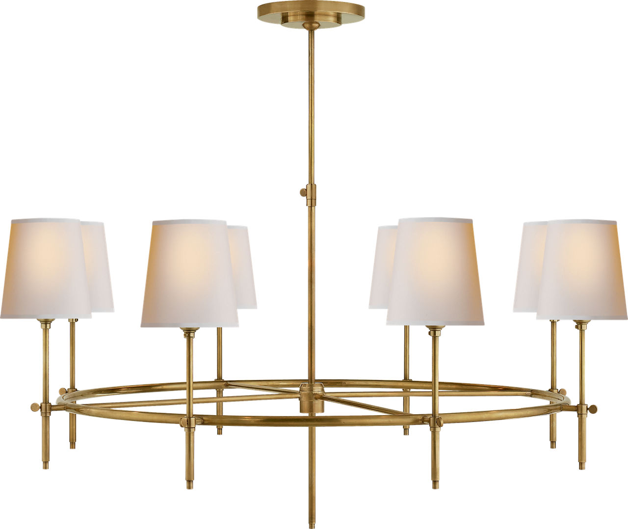 Bryant Large Ring Chandelier in Hand-Rubbed Antique Brass with Natural Paper Shades