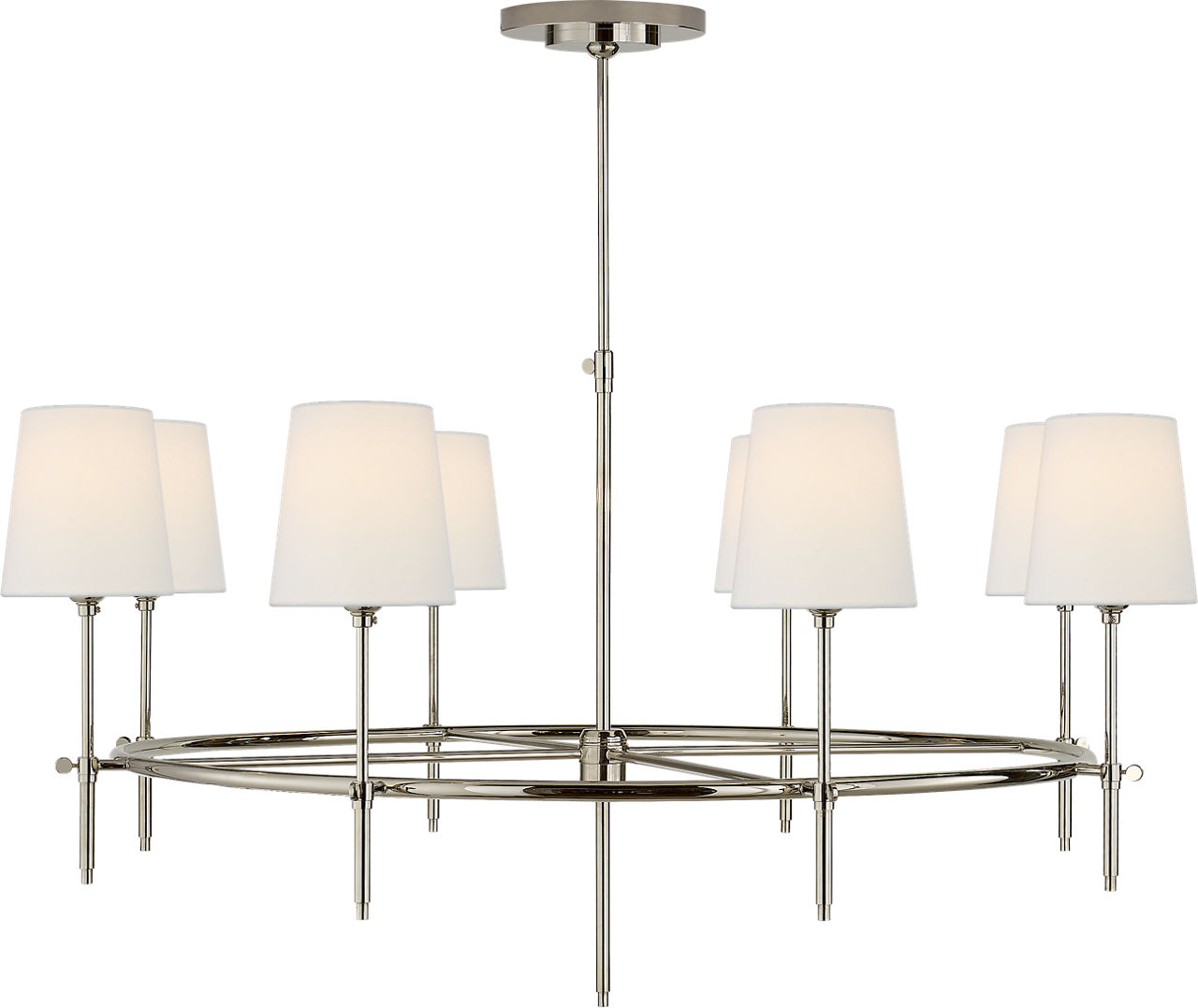 Bryant Large Ring Chandelier in Polished Nickel with Linen Shades