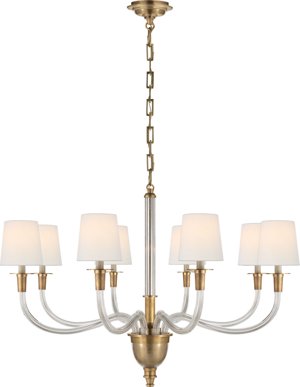 Vivian Large One-Tier Chandelier in Hand-Rubbed Antique Brass with Linen Shades