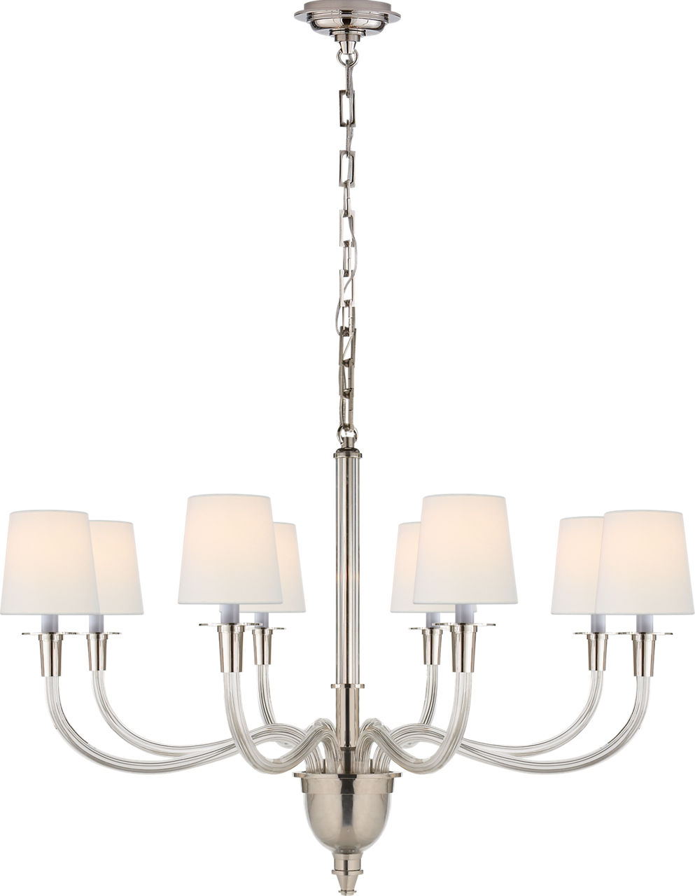 Vivian Large One-Tier Chandelier in Polished Nickel with Linen Shades