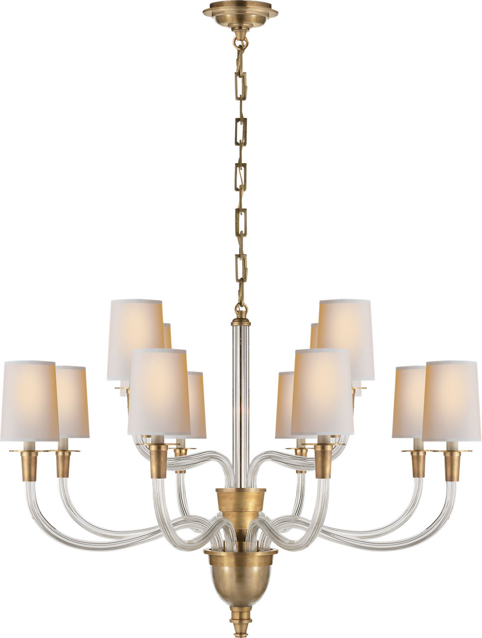 Vivian Large Two-Tier Chandelier in Hand-Rubbed Antique Brass with Natural Paper Shades