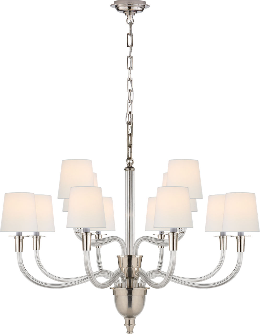 Vivian Large Two-Tier Chandelier in Polished Nickel with Linen Shades