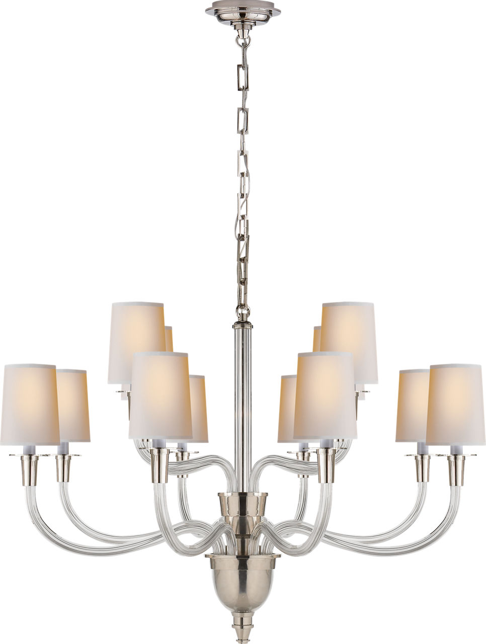 Vivian Large Two-Tier Chandelier in Polished Nickel with Natural Paper Shades