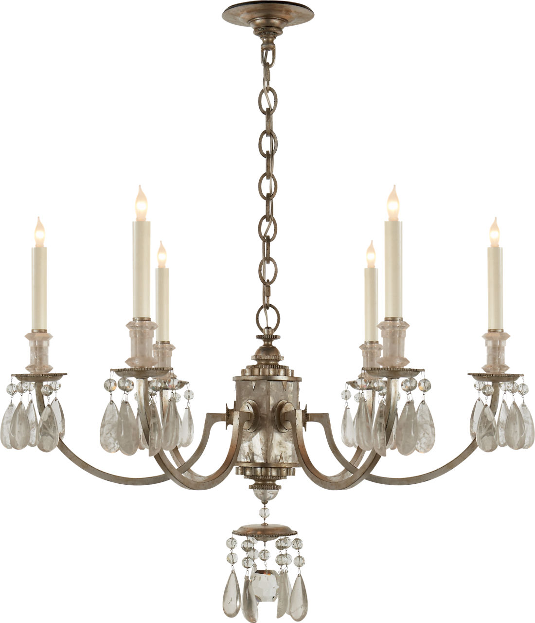 Elizabeth Chandelier in Burnished Silver Leaf with Quartz