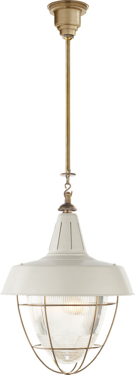 Henry Industrial Hanging Light in Hand-Rubbed Antique Brass with White Shade