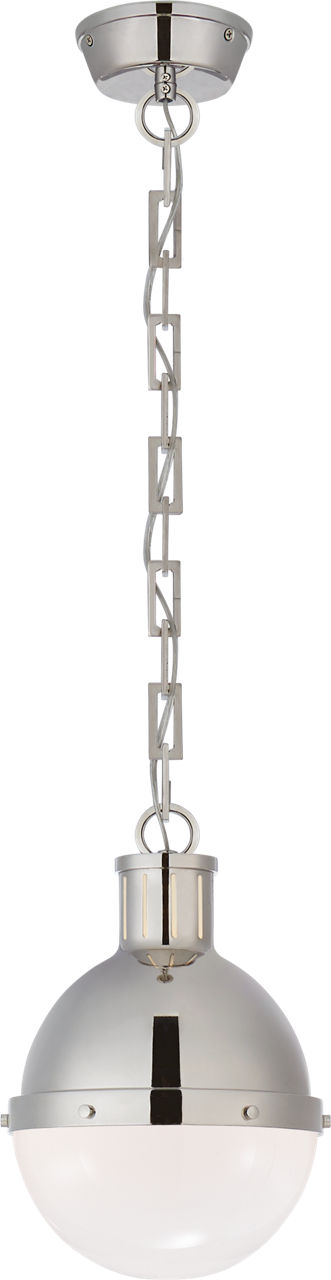 Hicks Small Pendant in Polished Nickel with White Glass