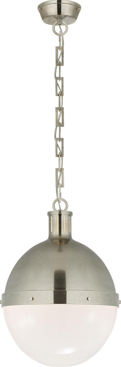 Hicks Large Pendant in Antique Nickel with White Glass