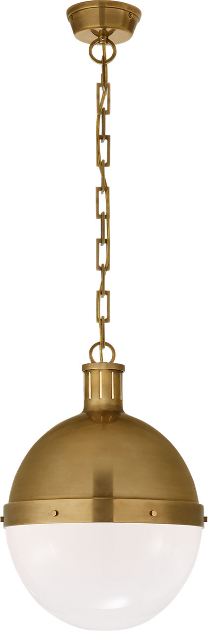 Hicks Large Pendant in Hand-Rubbed Antique Brass with White Glass
