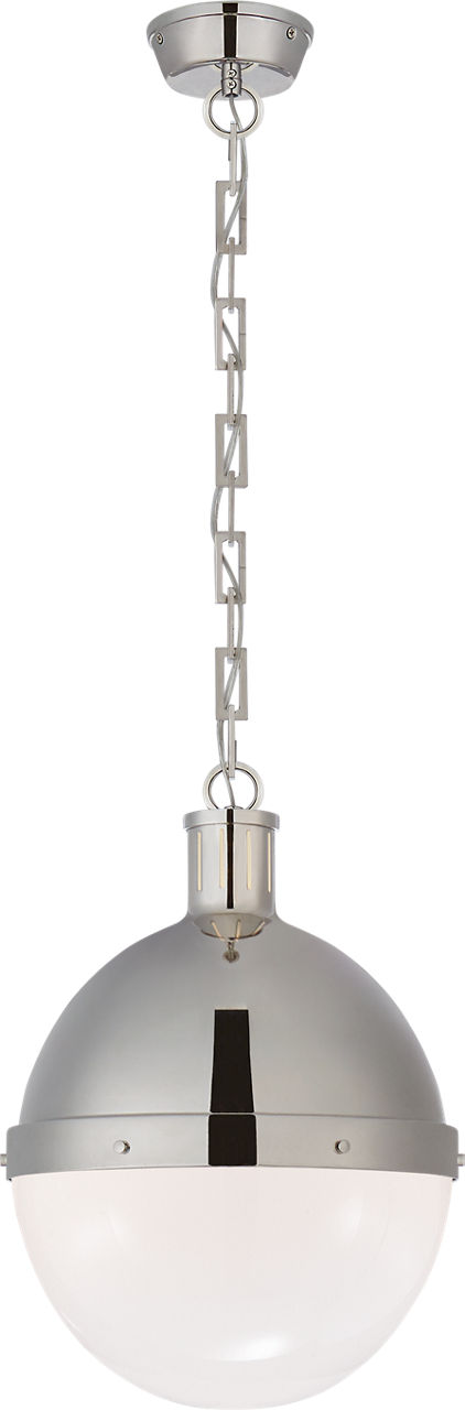 Hicks Large Pendant in Polished Nickel with White Glass