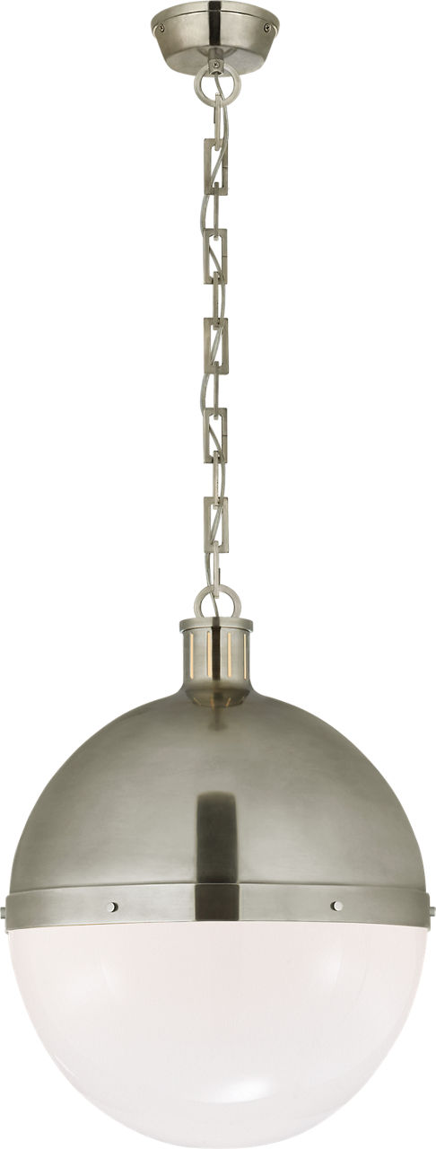 Hicks Extra Large Pendant in Antique Nickel with White Glass